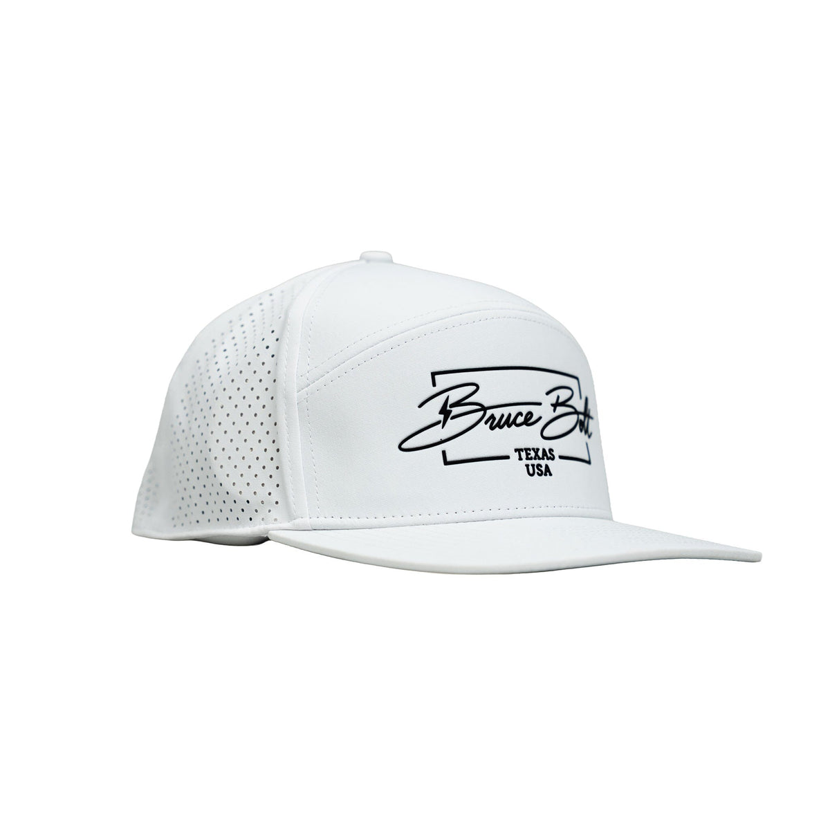 "BRUCE BOLT" Golf Performance Snapback Hat - White