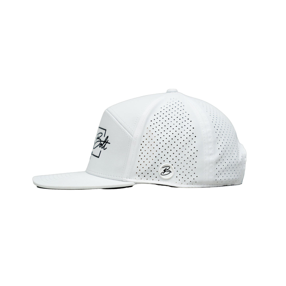 "BRUCE BOLT" Golf Performance Snapback Hat - White