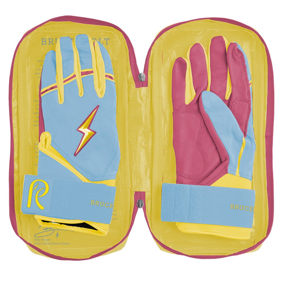 Coach RAC Creator Series Short Cuff Batting Gloves - Baby Blue/Yellow