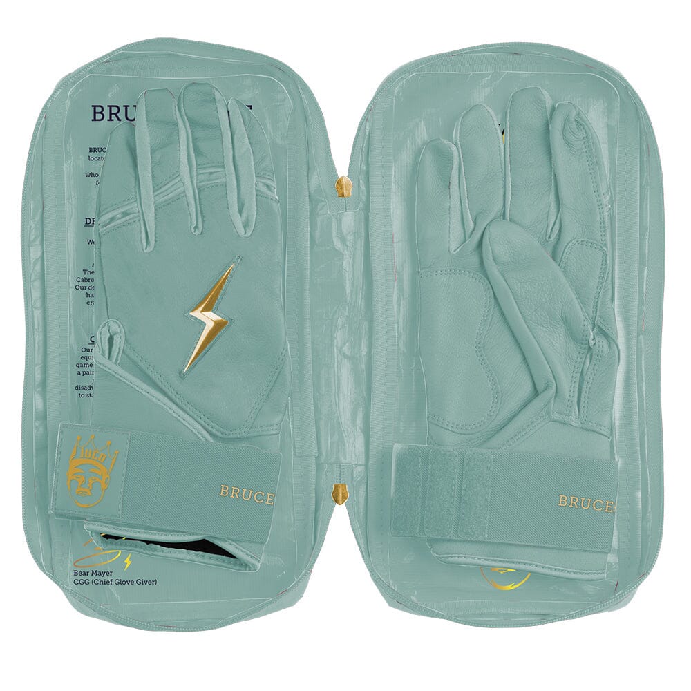 King of JUCO Creator Series Long Cuff Batting Gloves - Mint/Gold