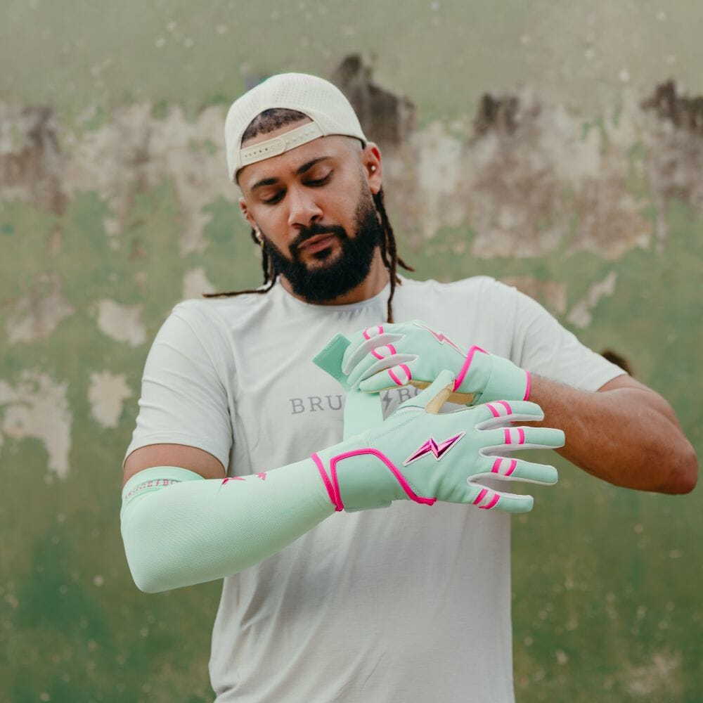 Fernando Tatis Jr. Signature Series Long Cuff Batting Gloves - Mint/Pink